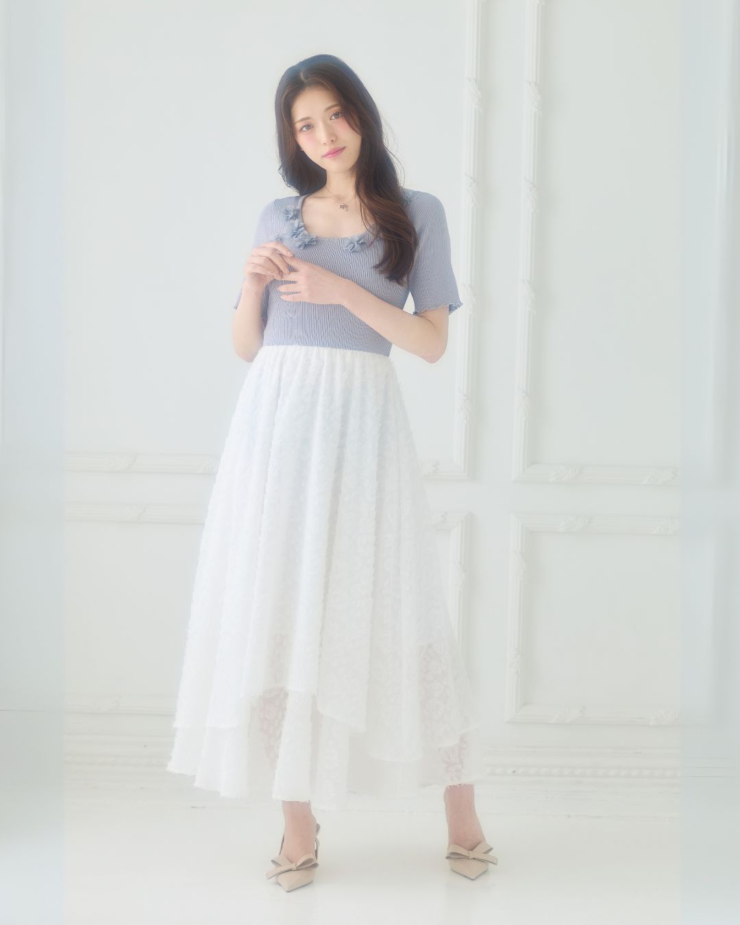 【骨格ウェーブ】Floral Jacquard Knit Dress