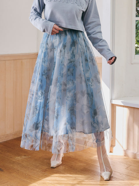 Flower Sheer Tulle Skirt