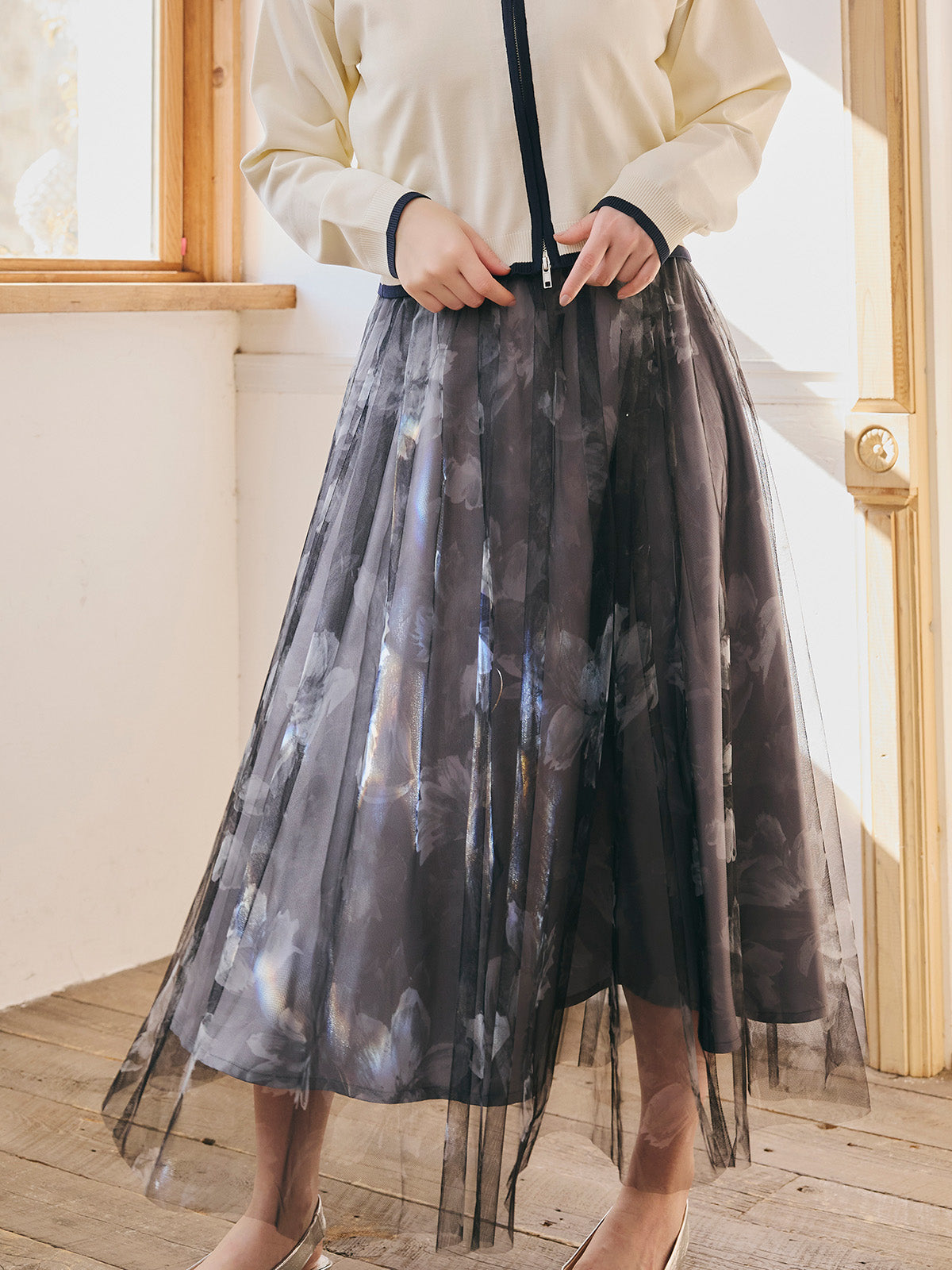 Flower Sheer Tulle Skirt