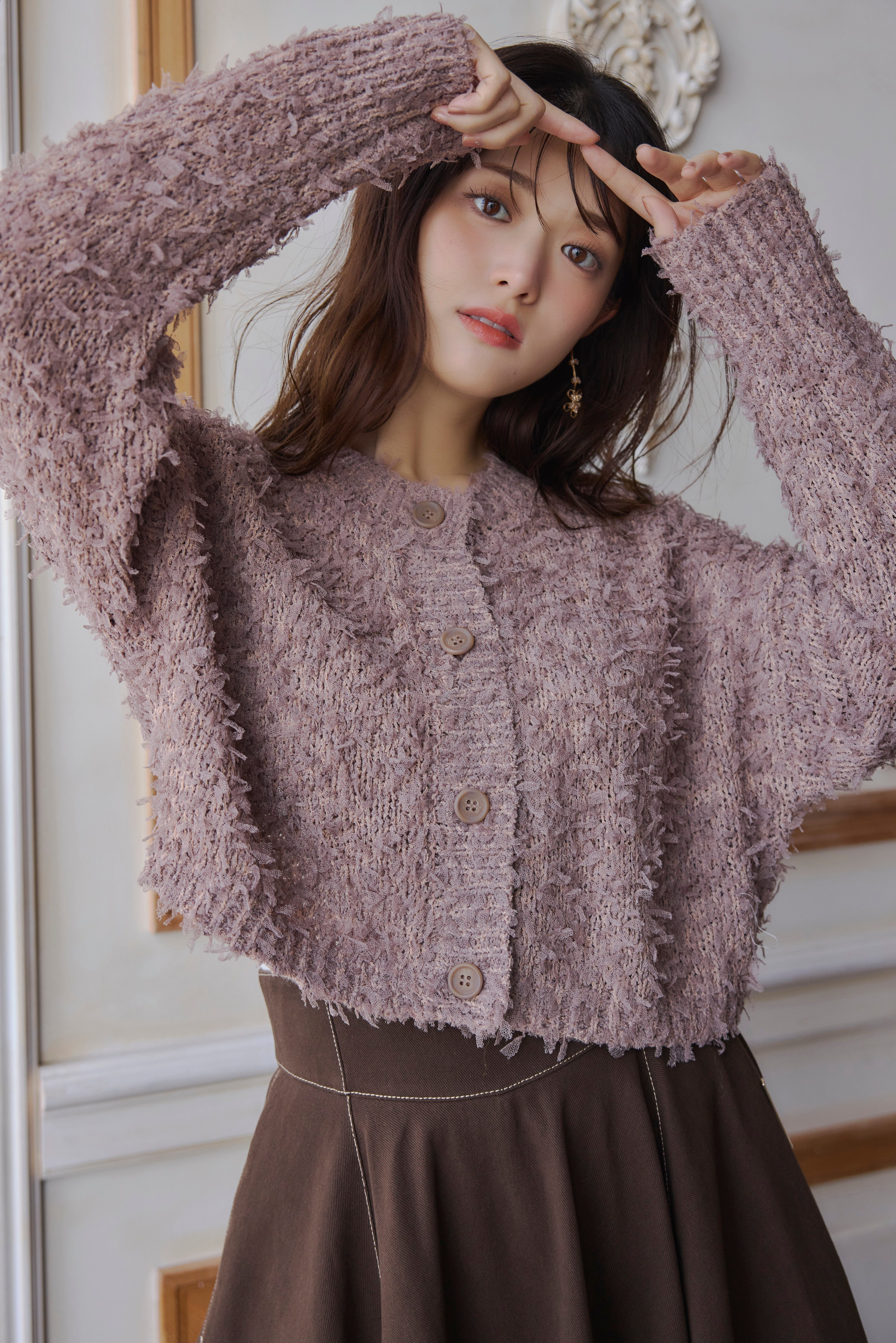 Ribbon Yarn Short Cardigan