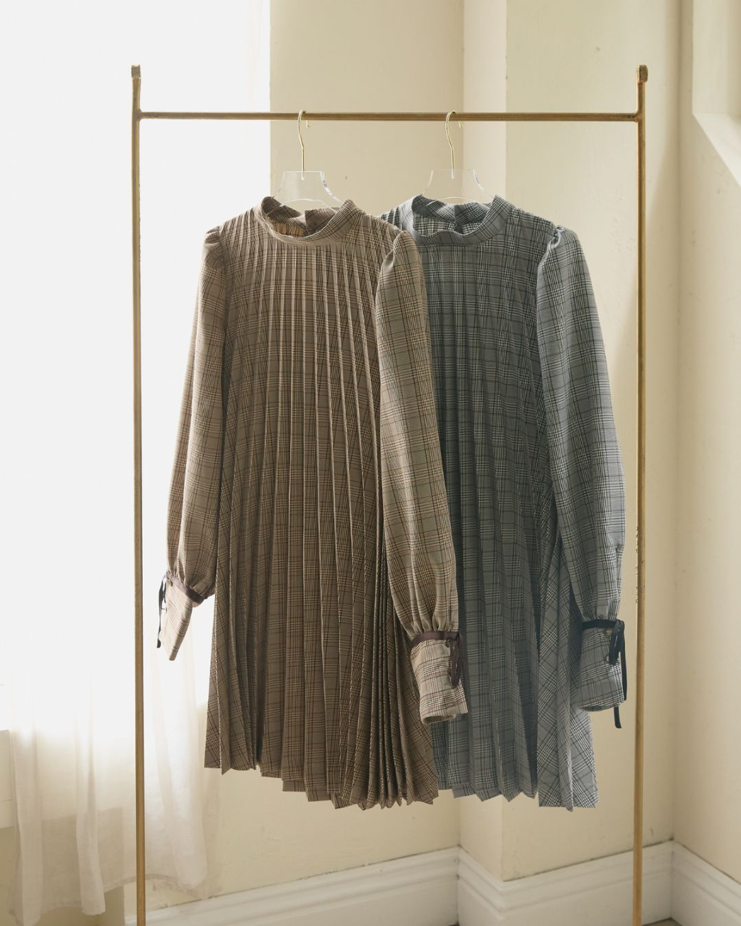 Check Pleats Minidress