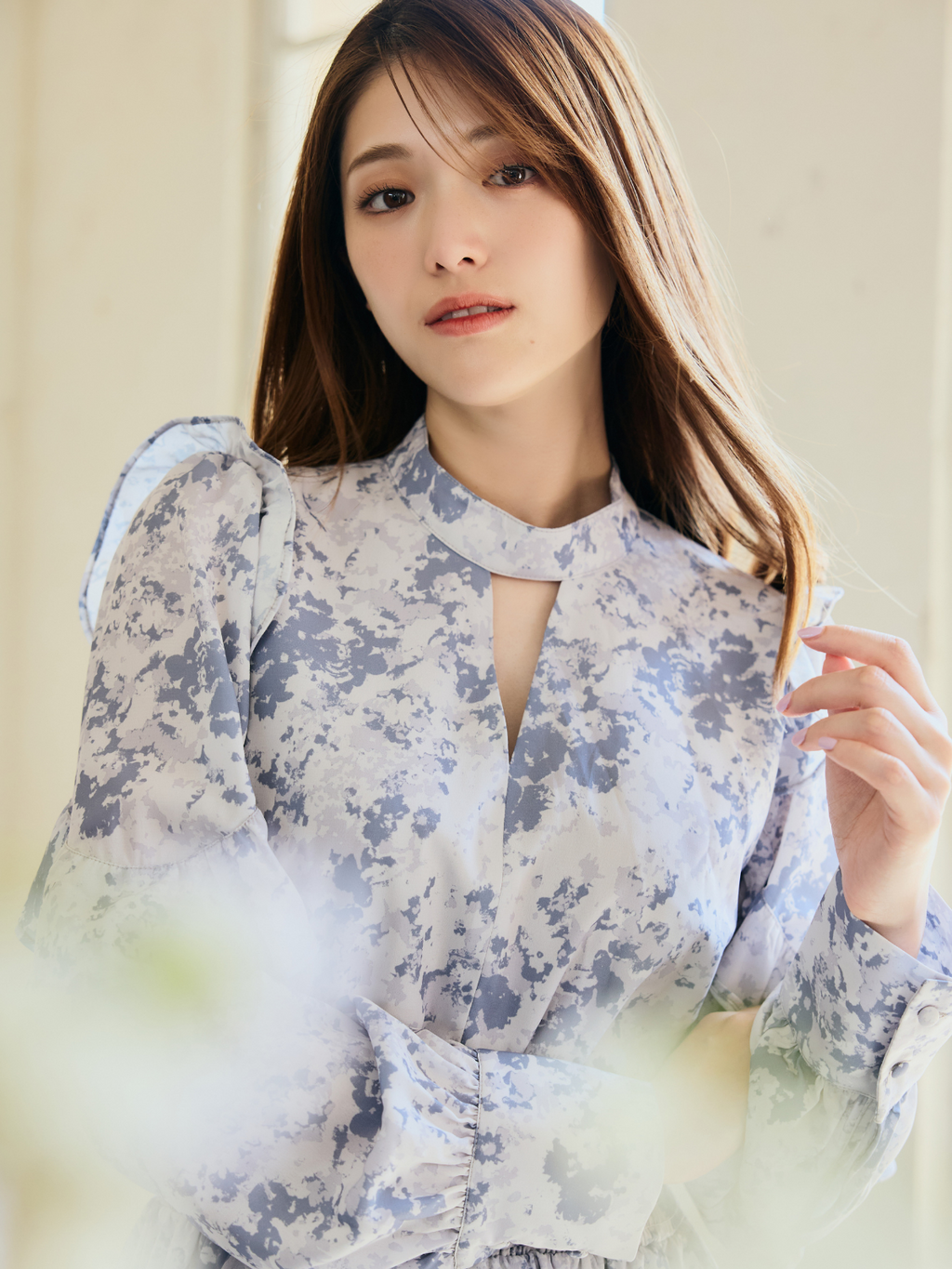 Frill Cutting Print dress
