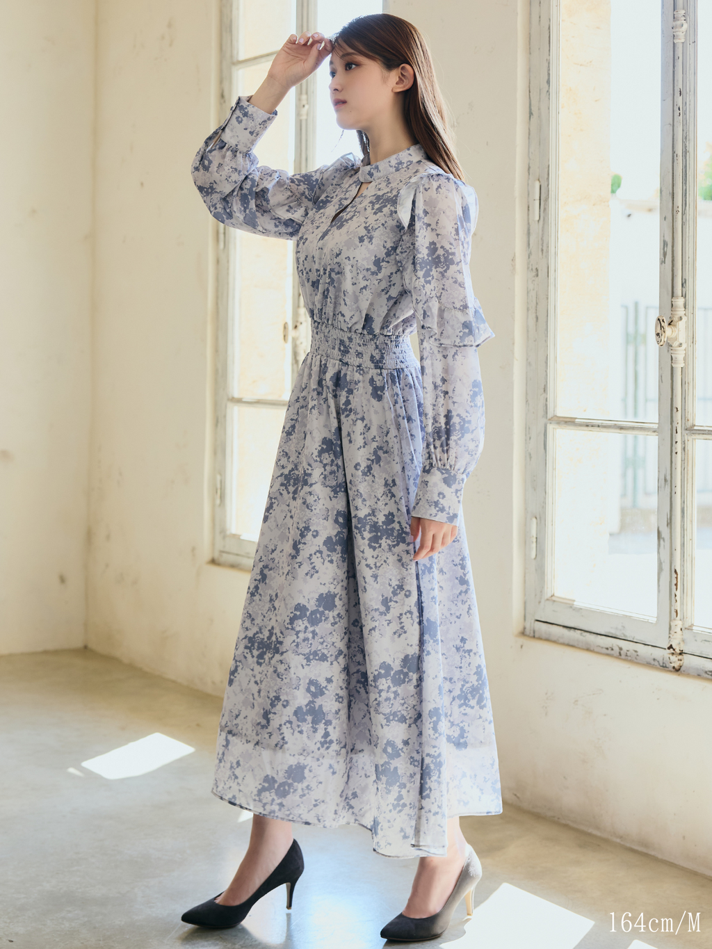 Frill Cutting Print dress