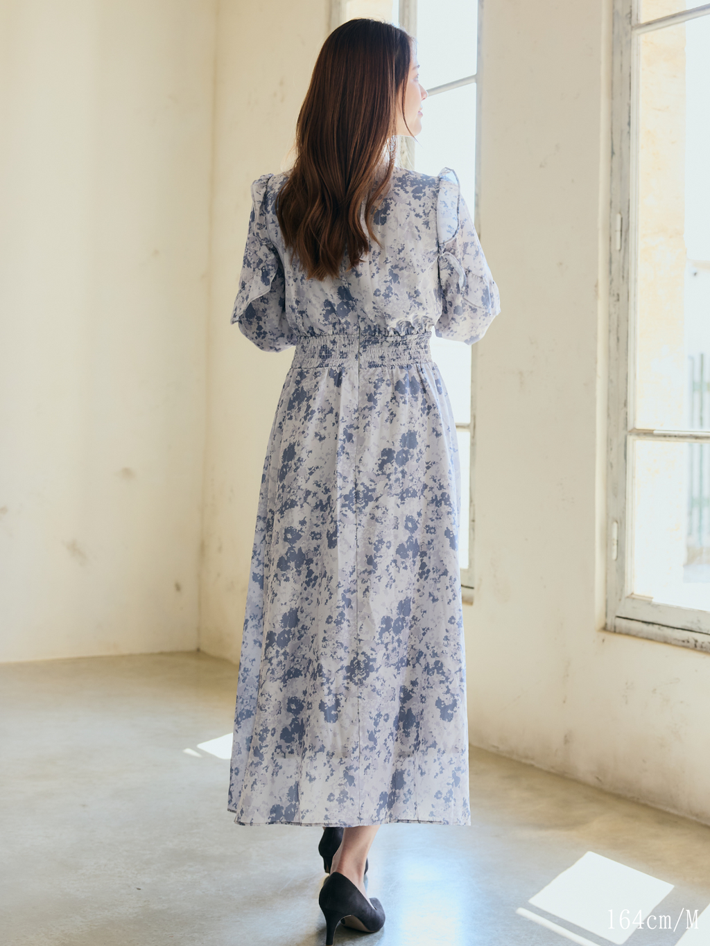 Frill Cutting Print dress