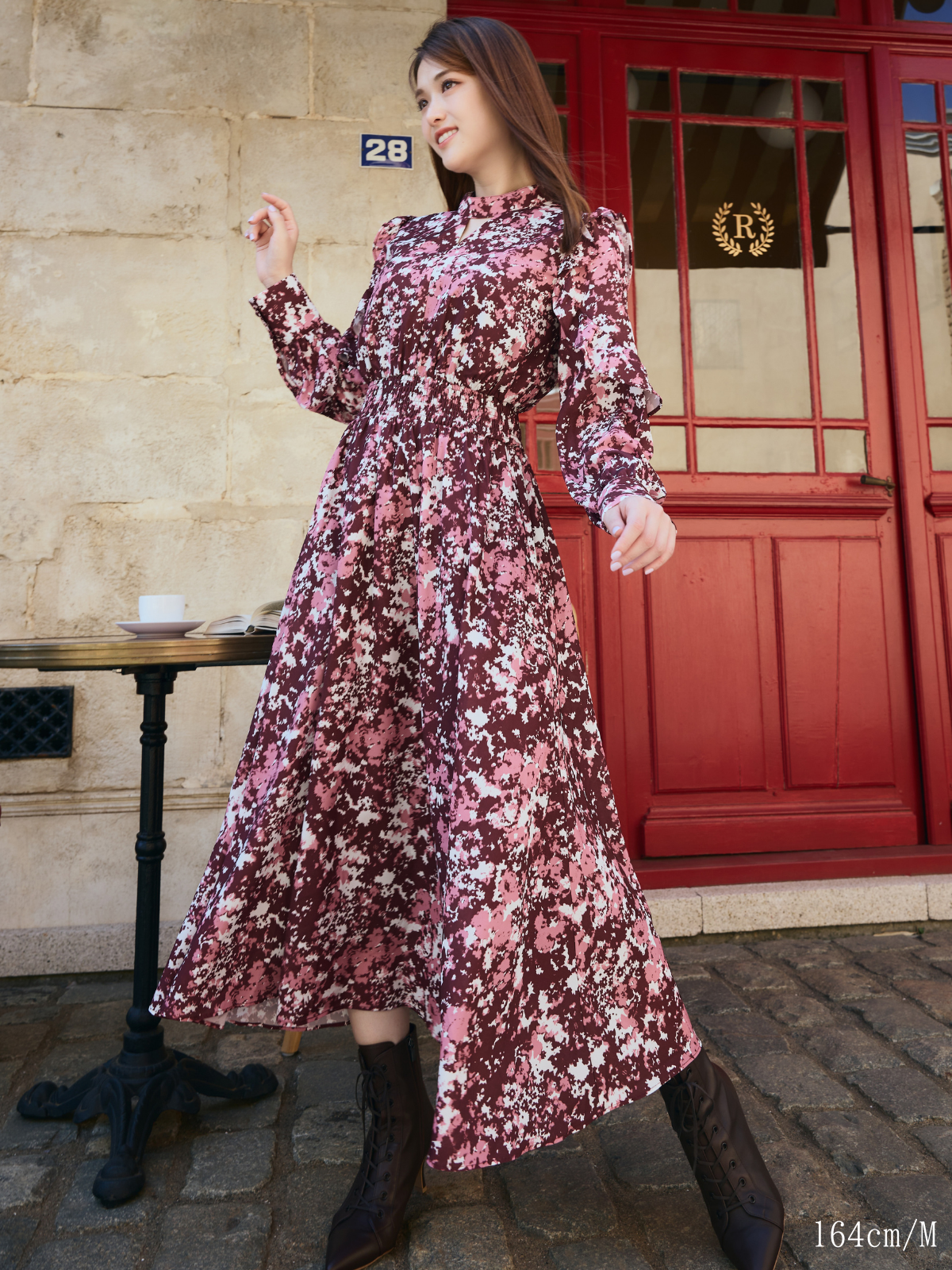 Frill Cutting Print dress