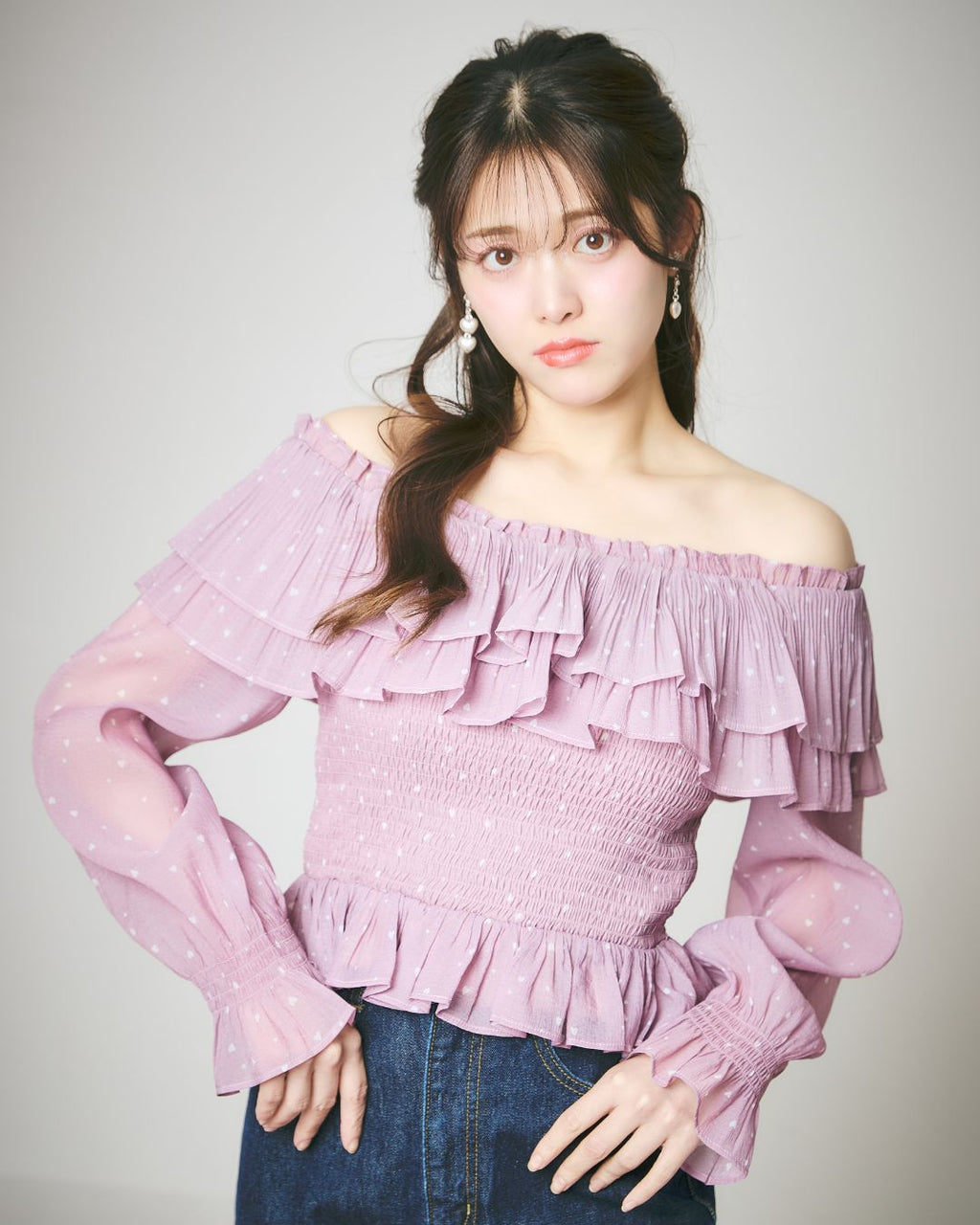 Heart Pattern Off Shoulder Blouse