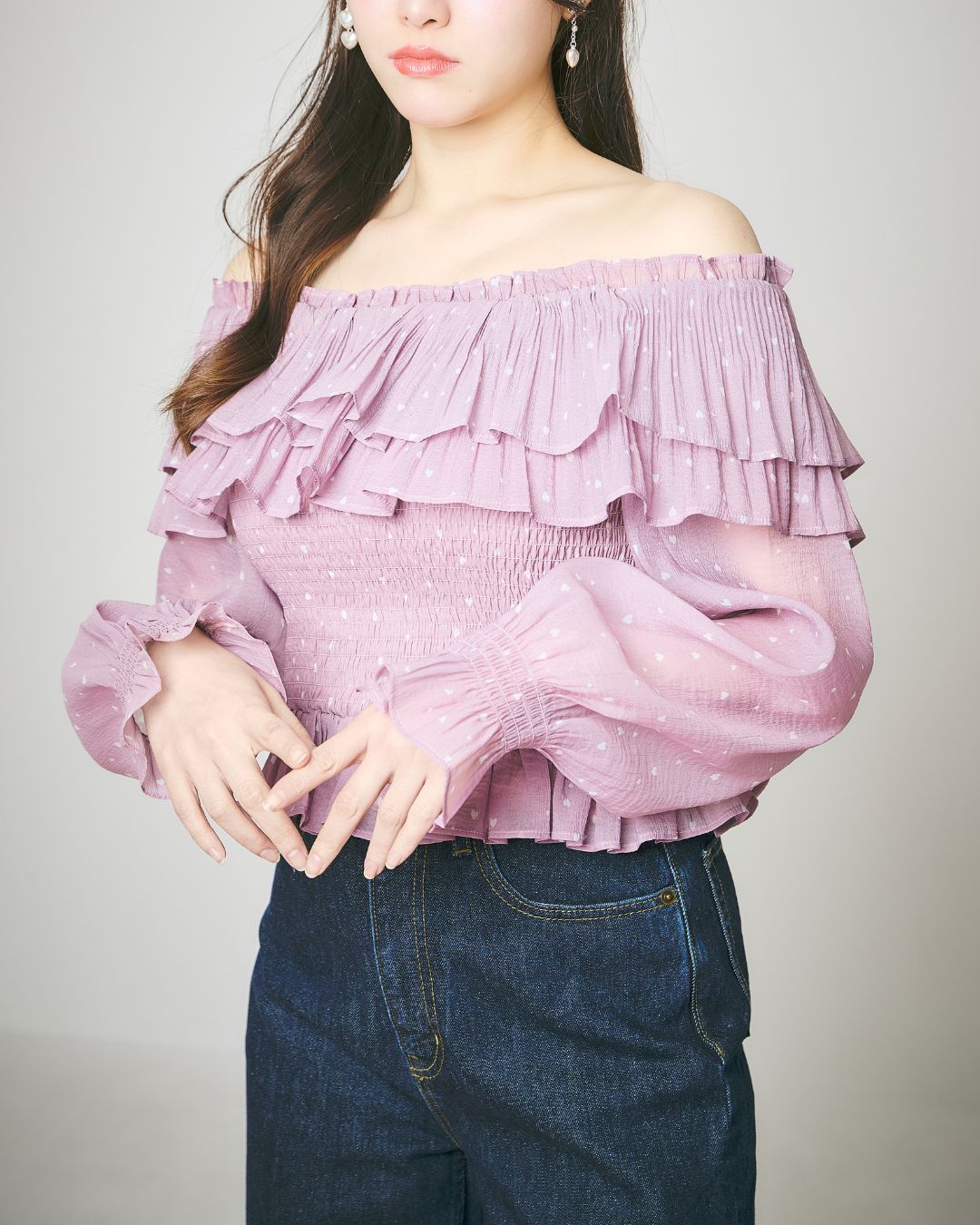 Heart Pattern Off Shoulder Blouse