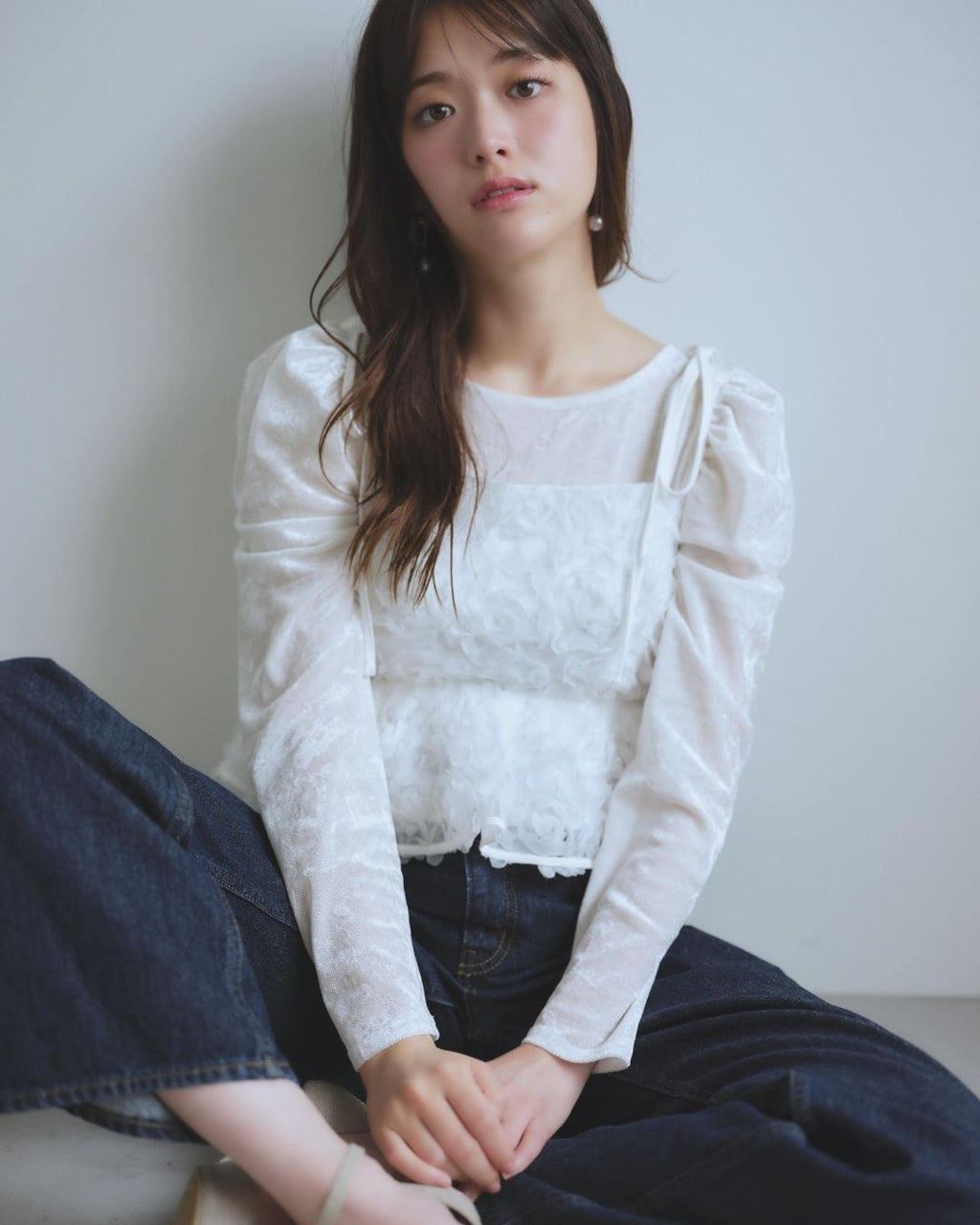 Flower Camisole & Sheer Velor Set