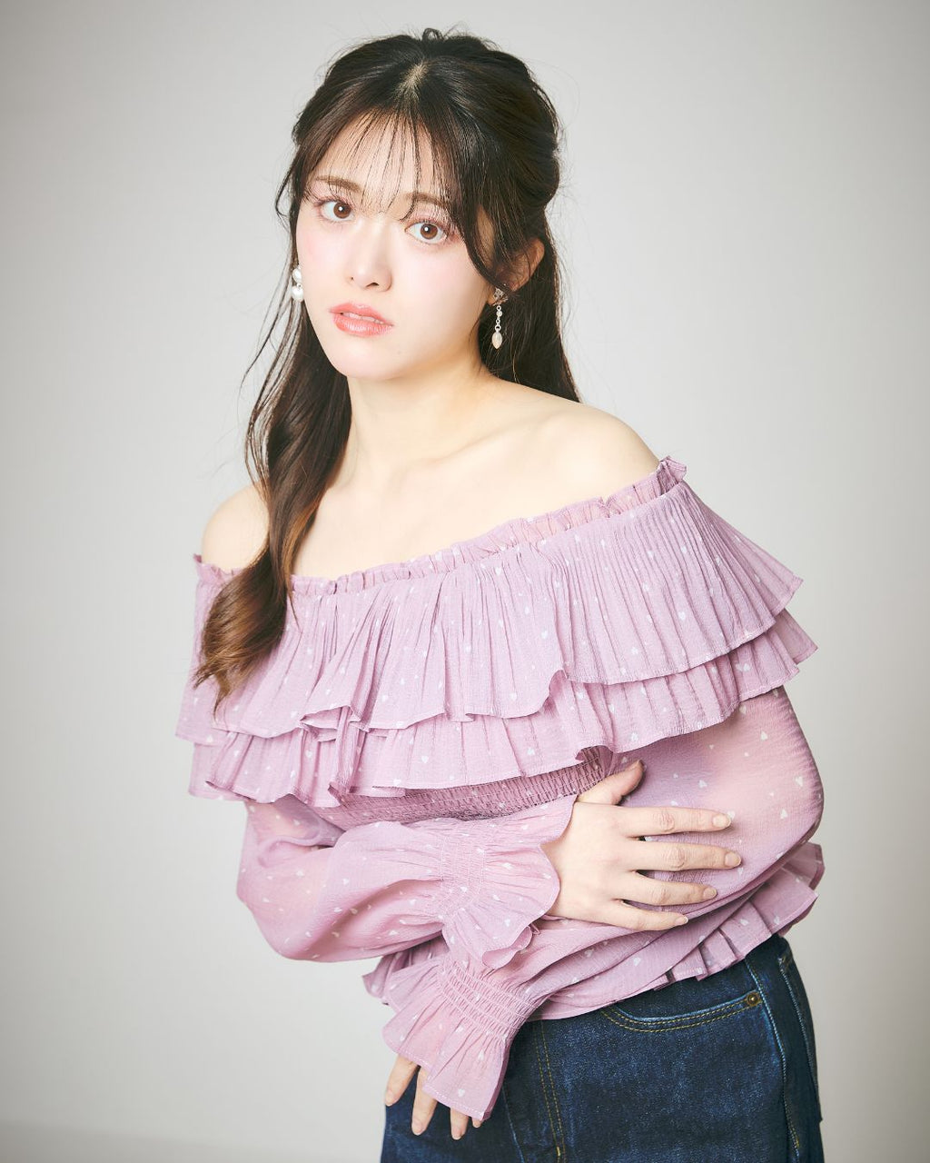 Heart Pattern Off Shoulder Blouse