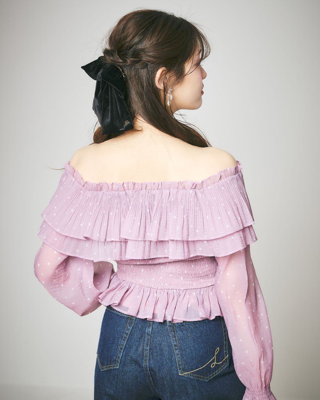 Heart Pattern Off Shoulder Blouse