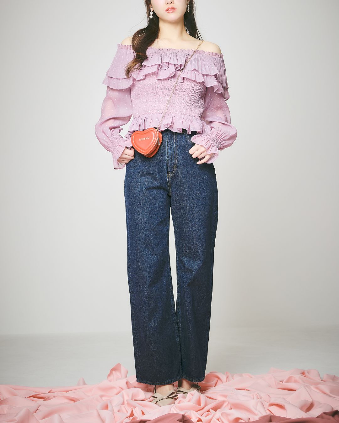 Heart Pattern Off Shoulder Blouse