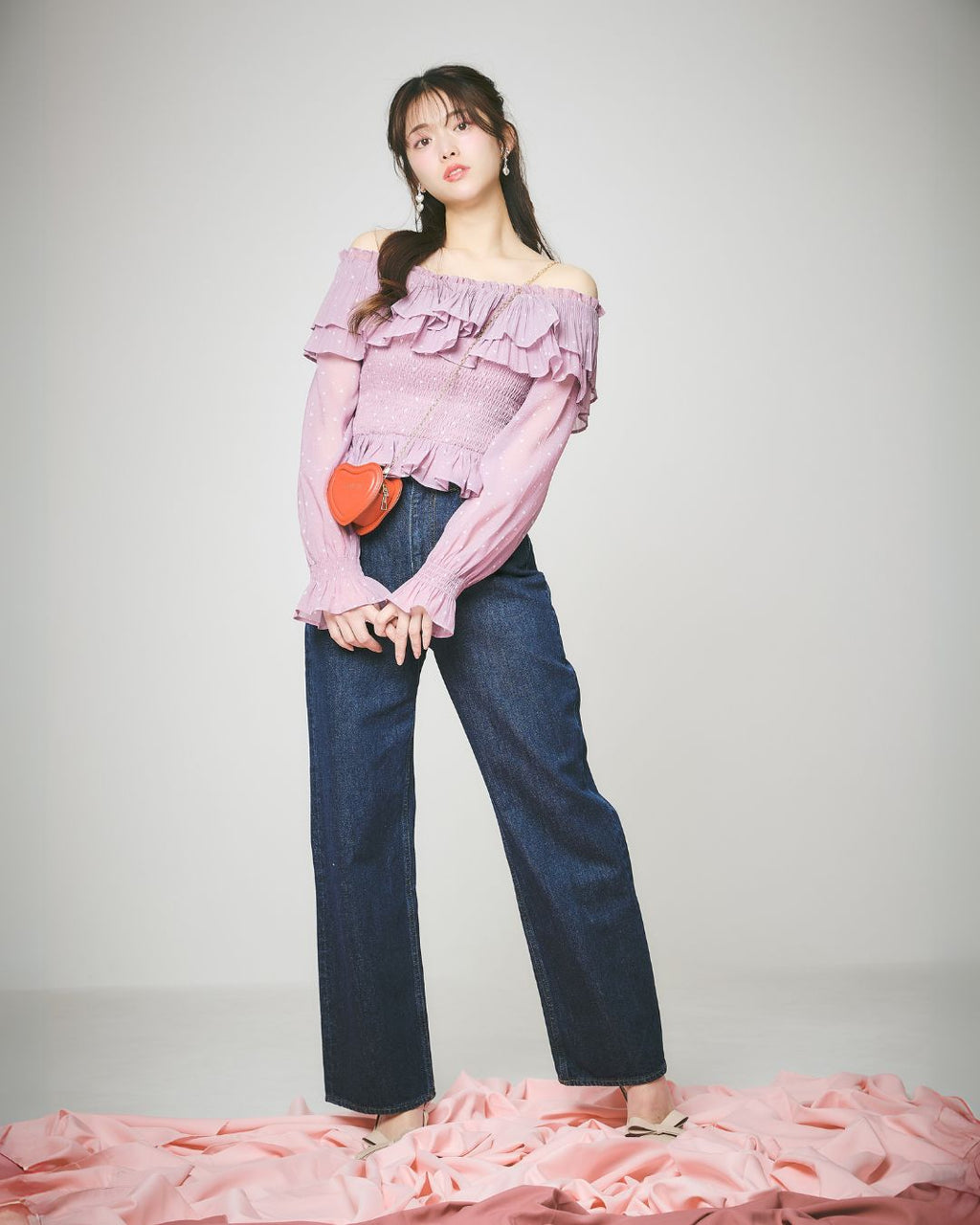 Heart Pattern Off Shoulder Blouse