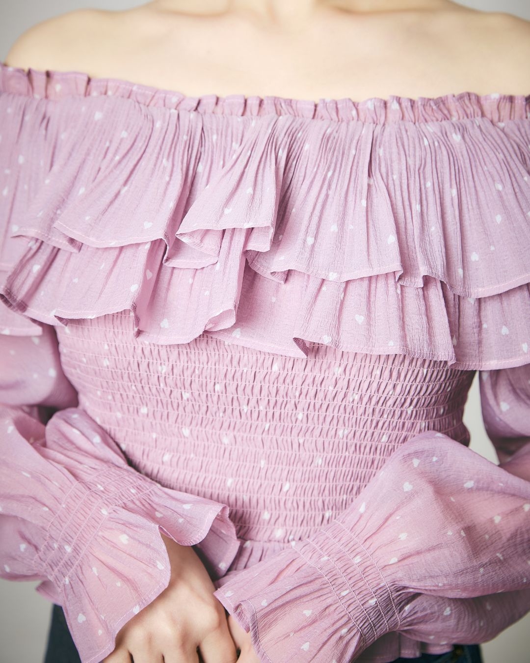 Heart Pattern Off Shoulder Blouse