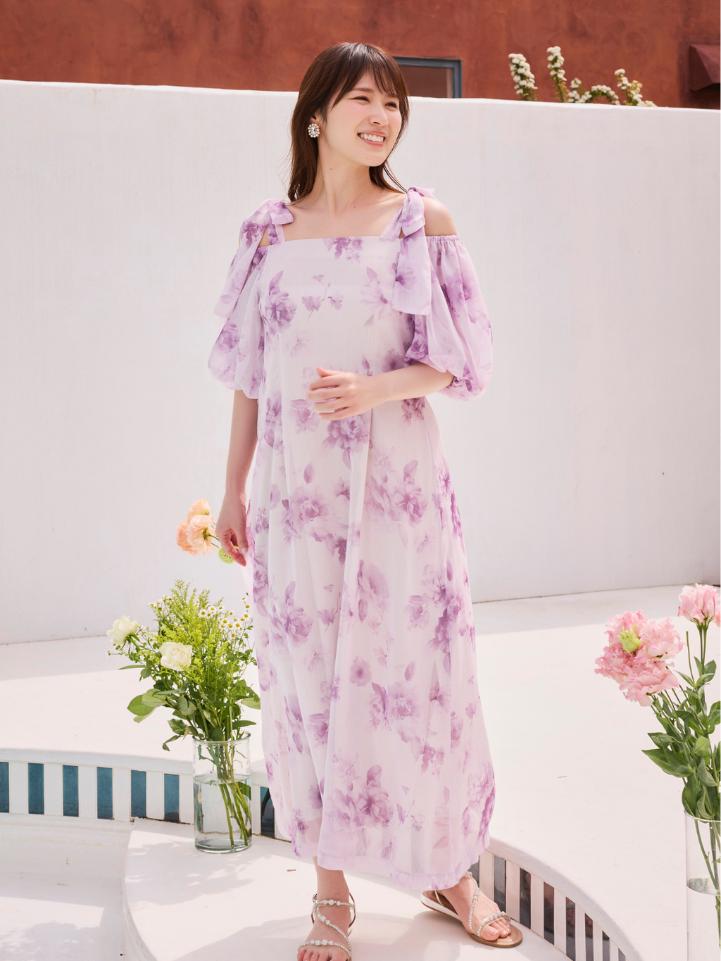 Lisianthus Ribbon Off Shoulder Dress