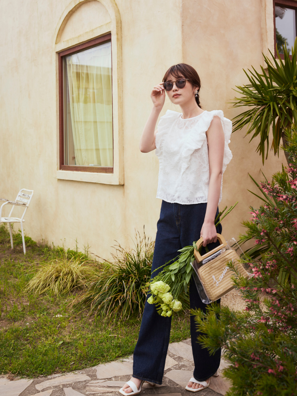 Flower Jacquard Frill Blouse