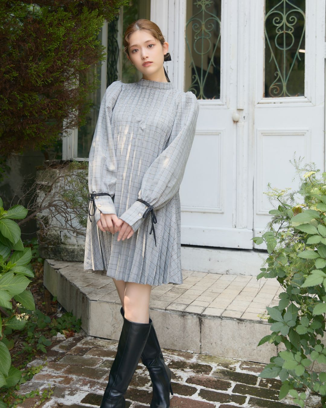 Check Pleats Minidress