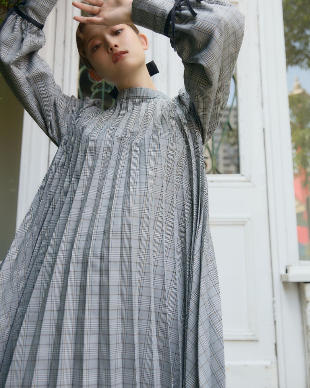 Check Pleats Minidress