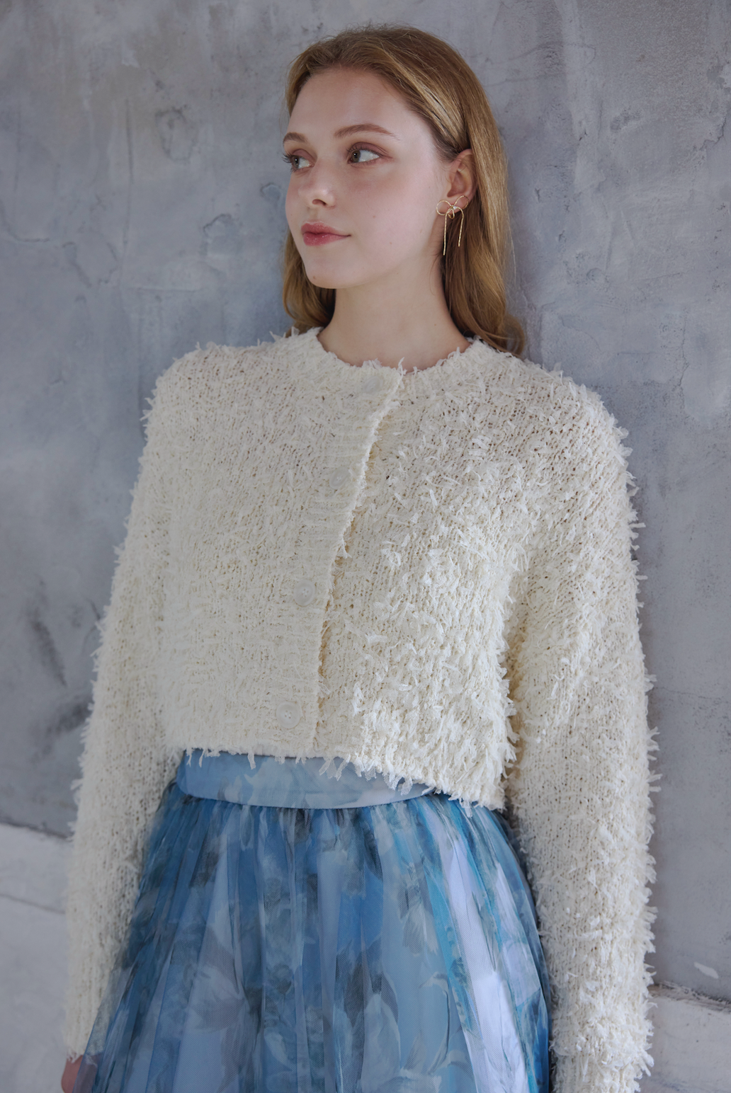 Ribbon Yarn Short Cardigan