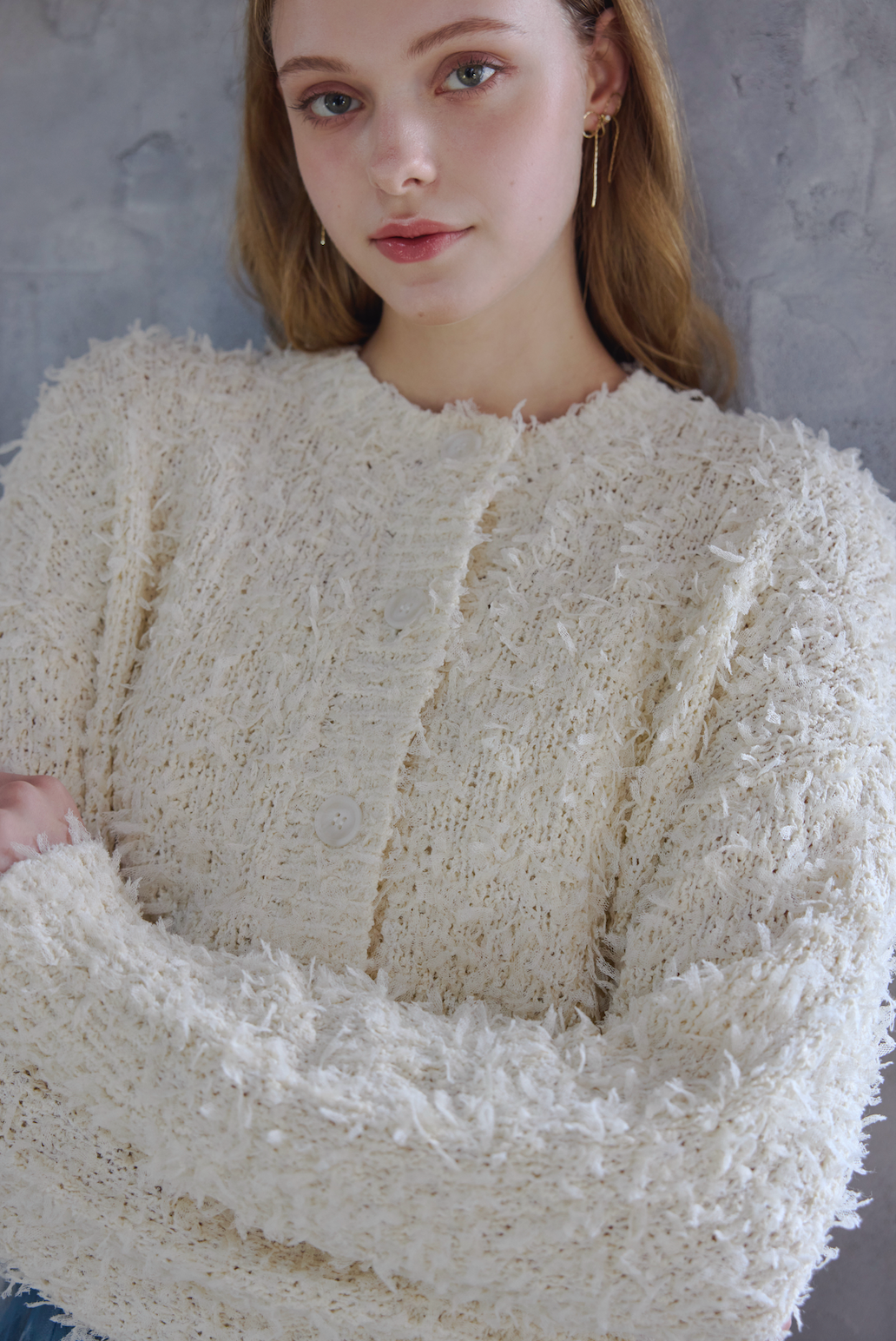 Ribbon Yarn Short Cardigan