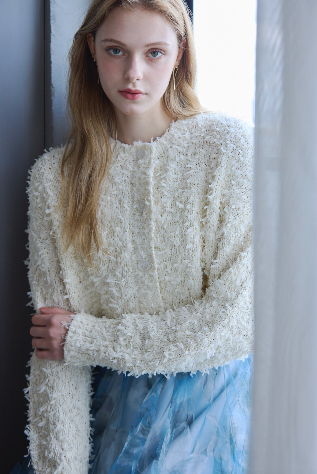 Ribbon Yarn Short Cardigan