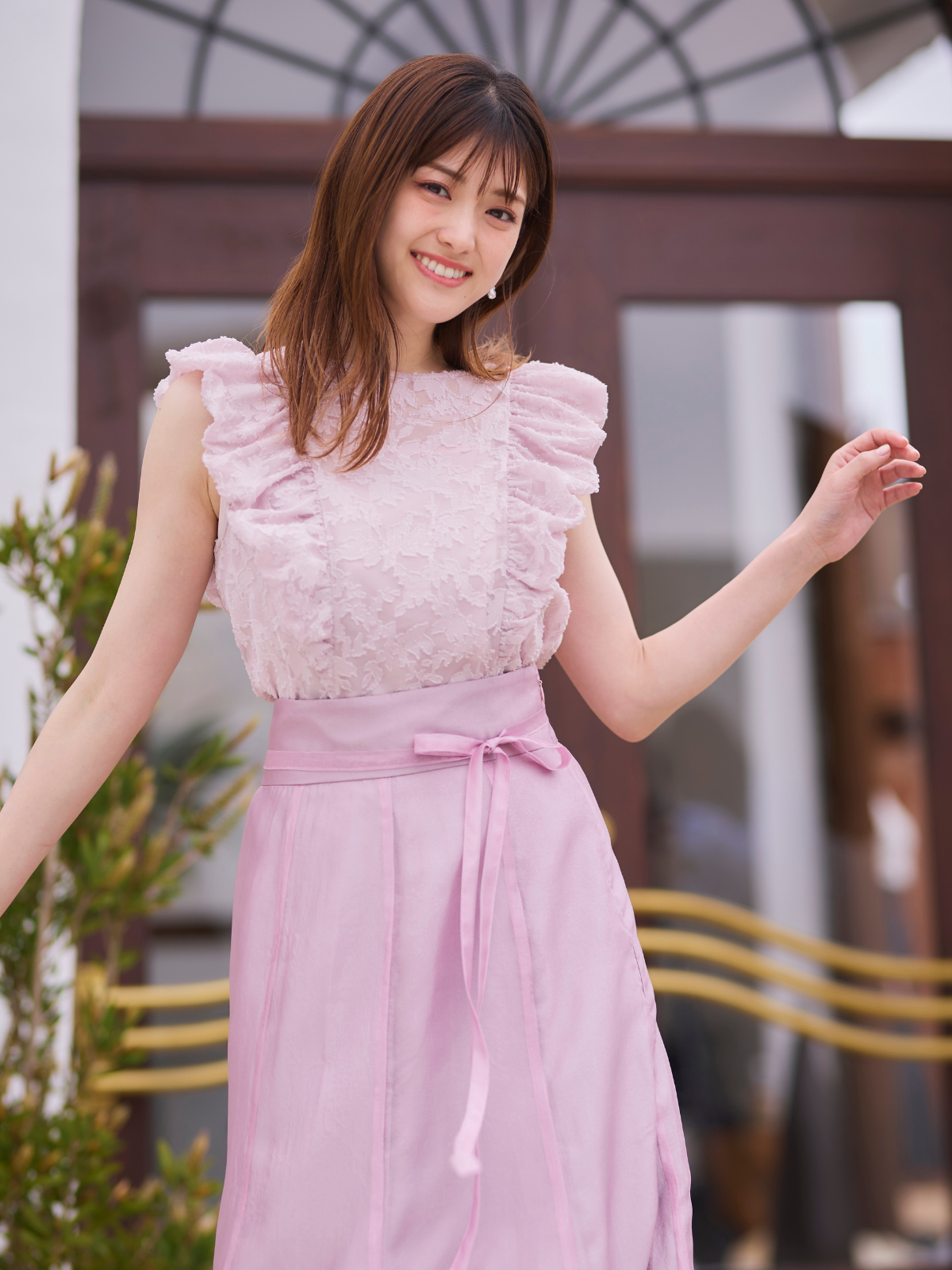 Flower Jacquard Frill Blouse