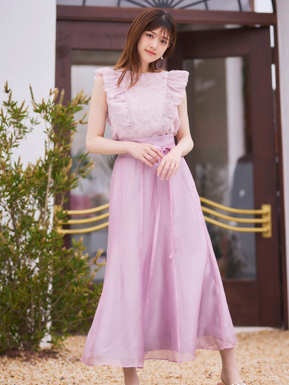 Flower Jacquard Frill Blouse