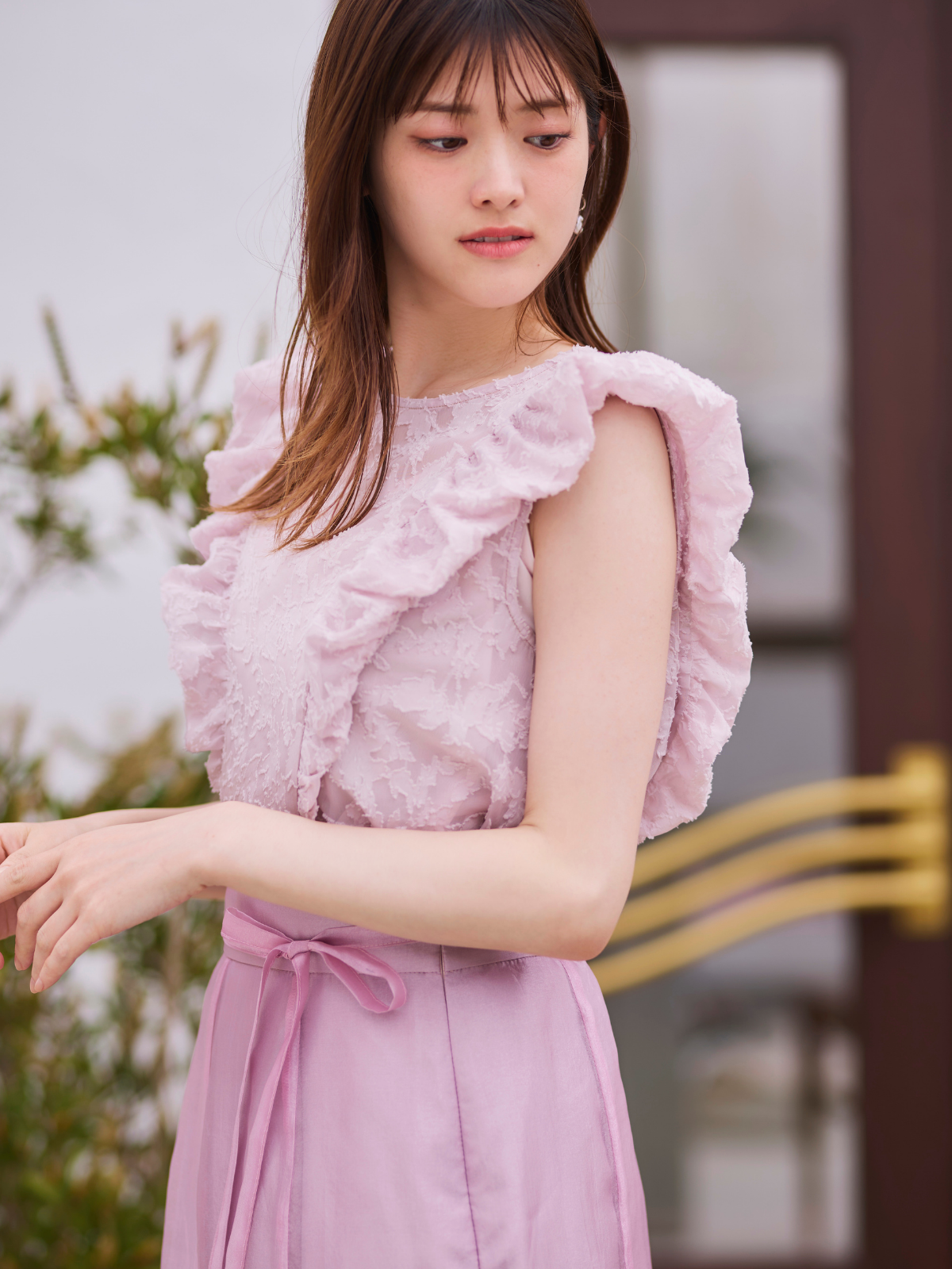 Flower Jacquard Frill Blouse