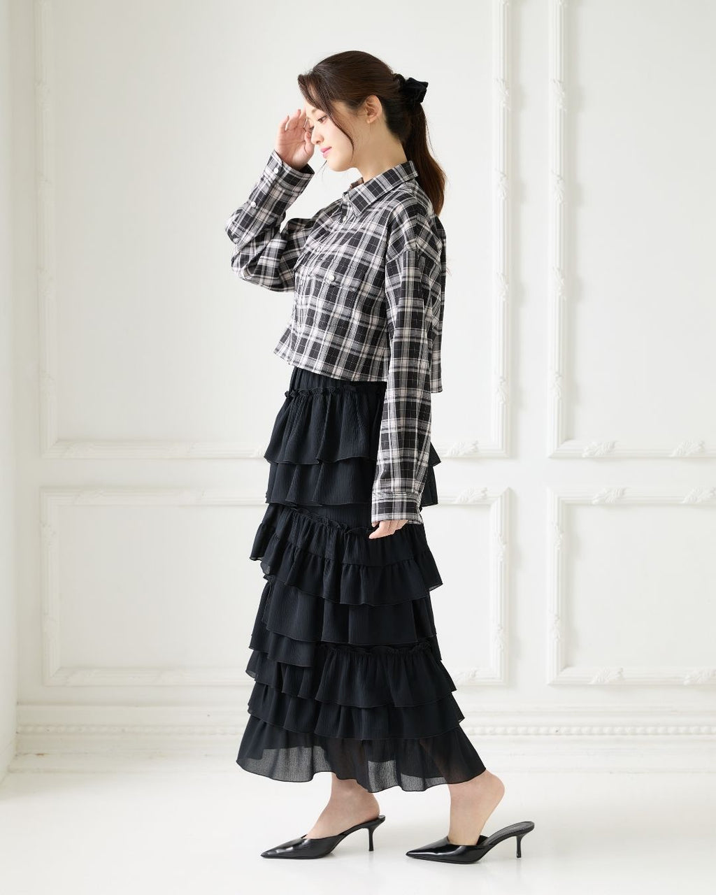 Asymmetry Frill Tiered Skirt