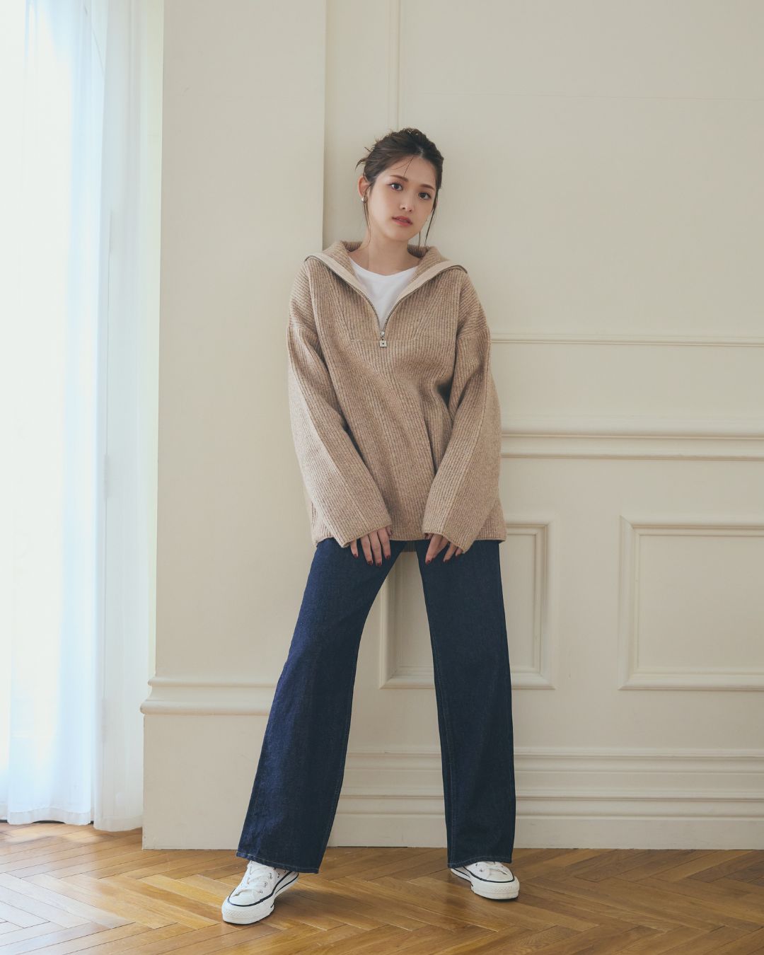 【Unisex】Logo charm Half Zip Knit