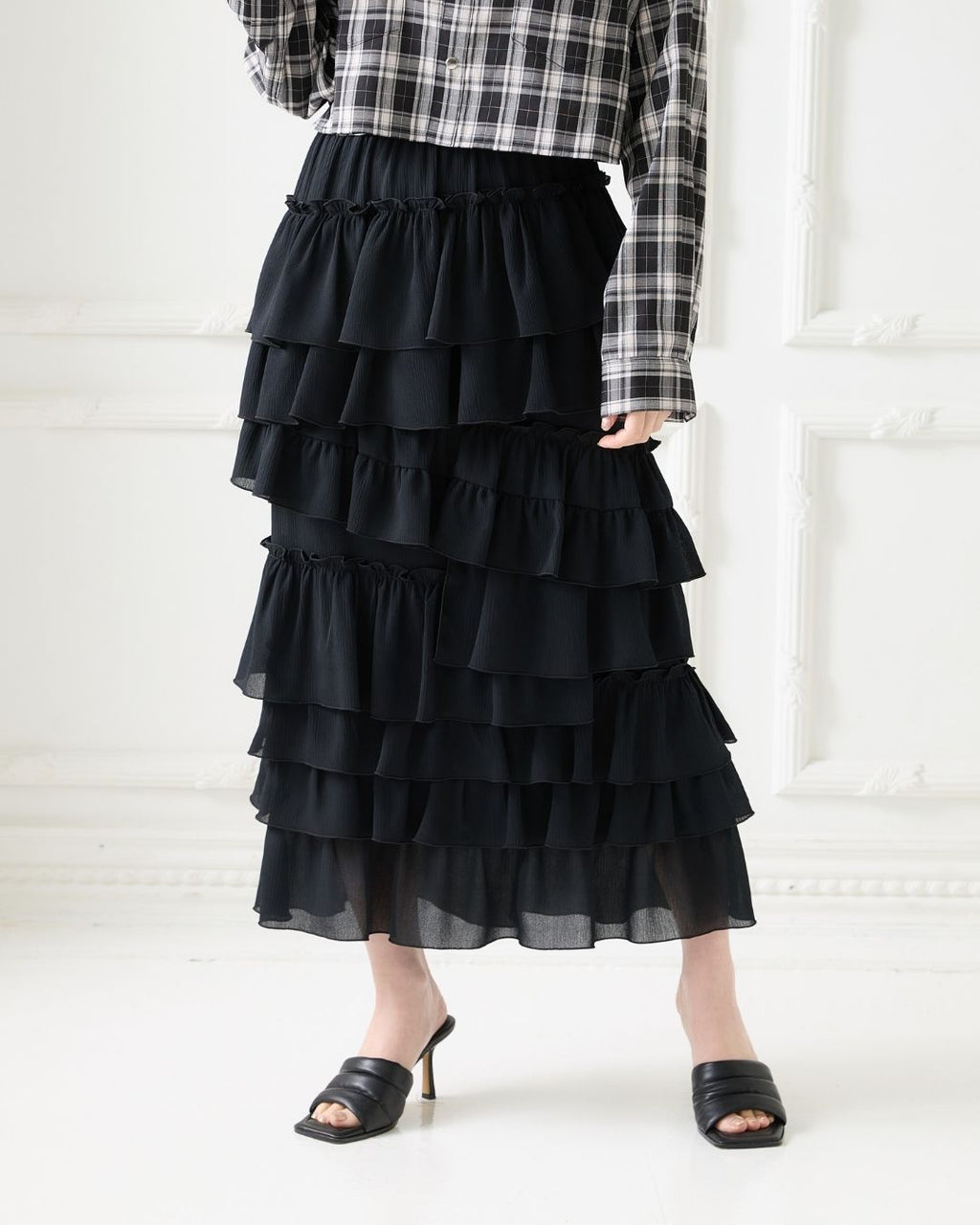 Asymmetry Frill Tiered Skirt