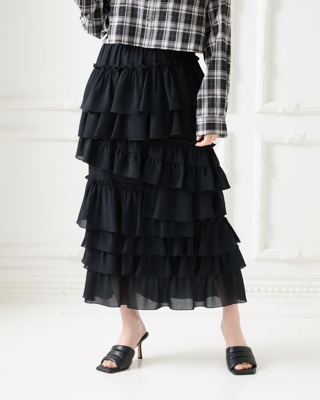 Asymmetry Frill Tiered Skirt