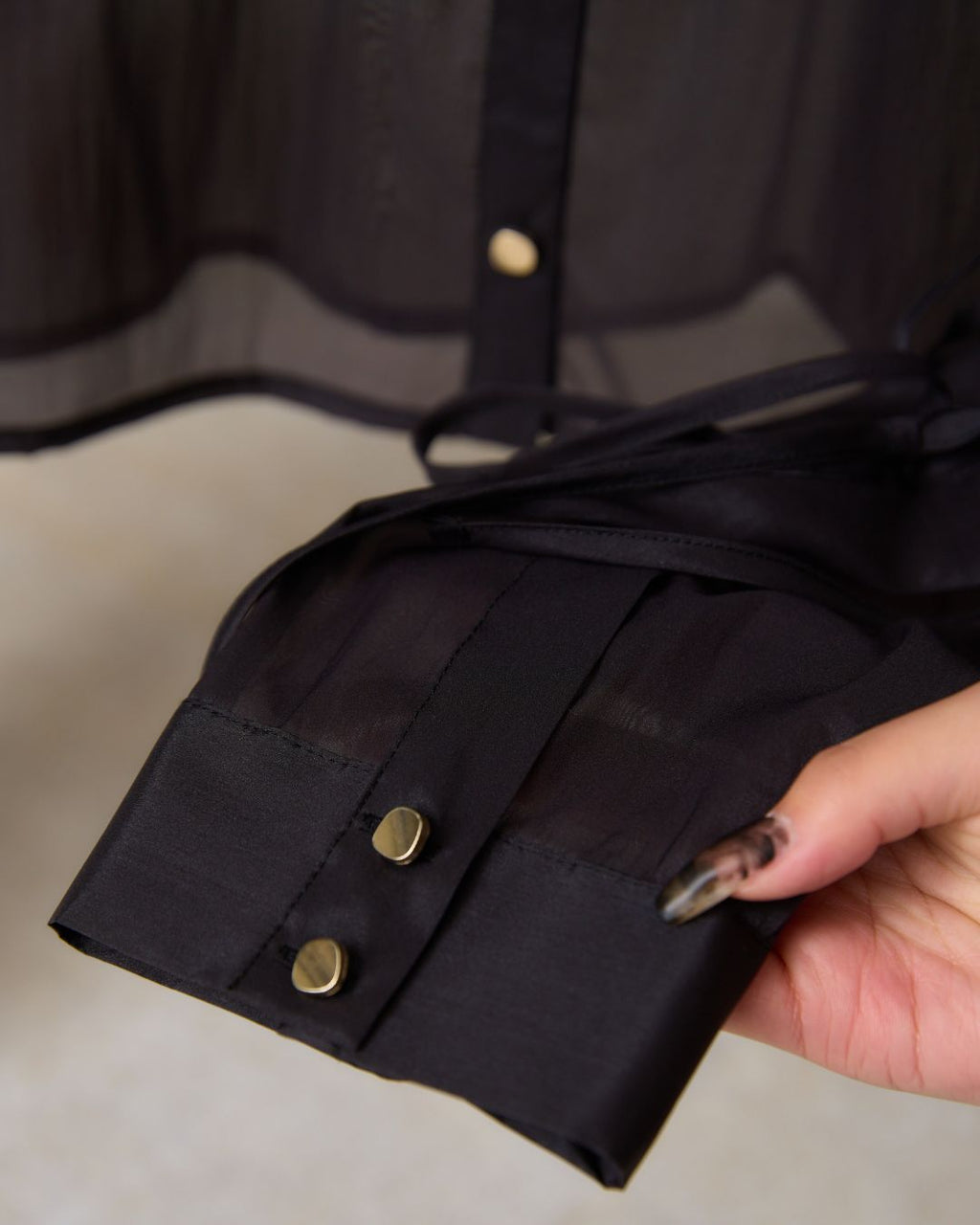 Ribbon Sleeve Sheer Shirt