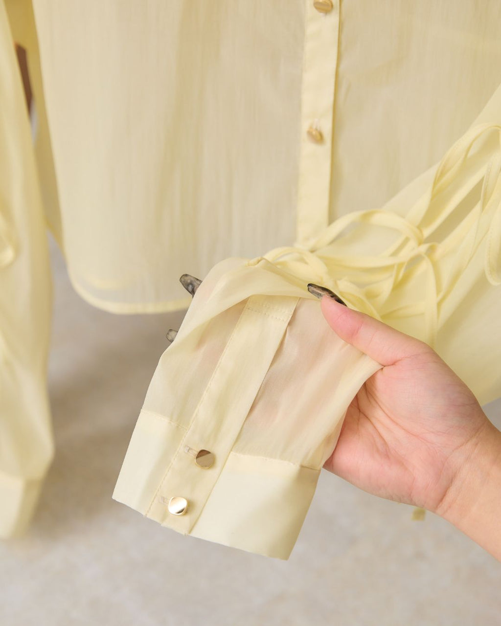 Ribbon Sleeve Sheer Shirt
