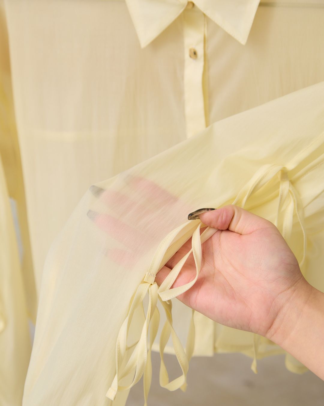 Ribbon Sleeve Sheer Shirt