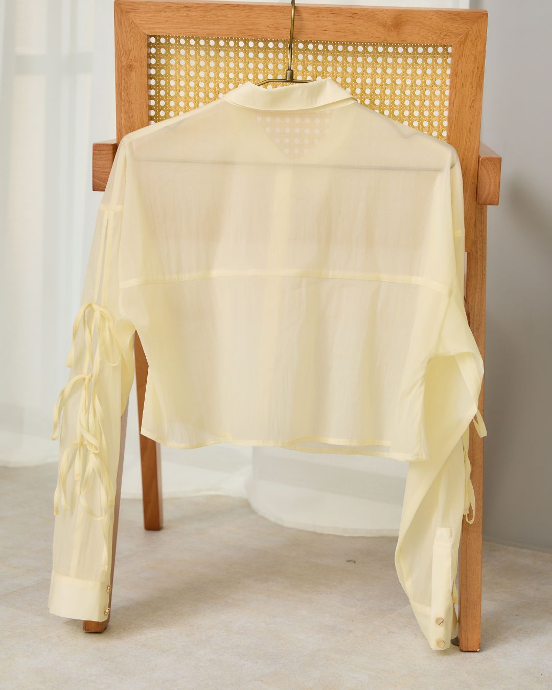 Ribbon Sleeve Sheer Shirt
