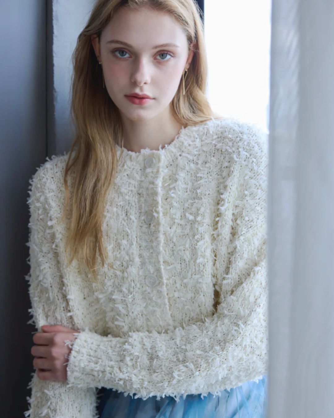 Ribbon Yarn Short Cardigan