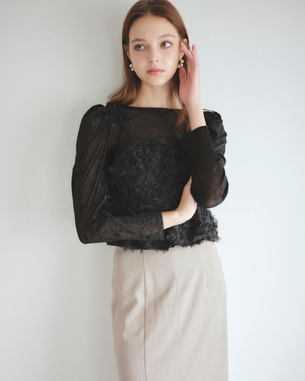 Flower Camisole & Sheer Velor Set