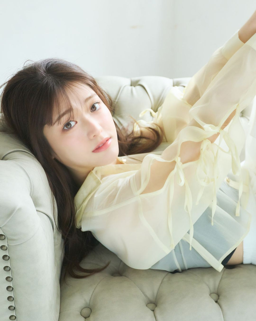 Ribbon Sleeve Sheer Shirt