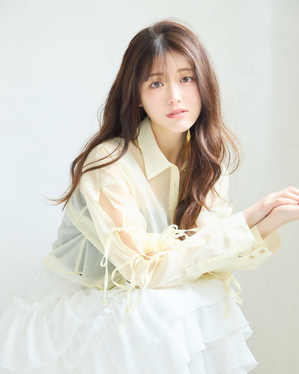 Ribbon Sleeve Sheer Shirt