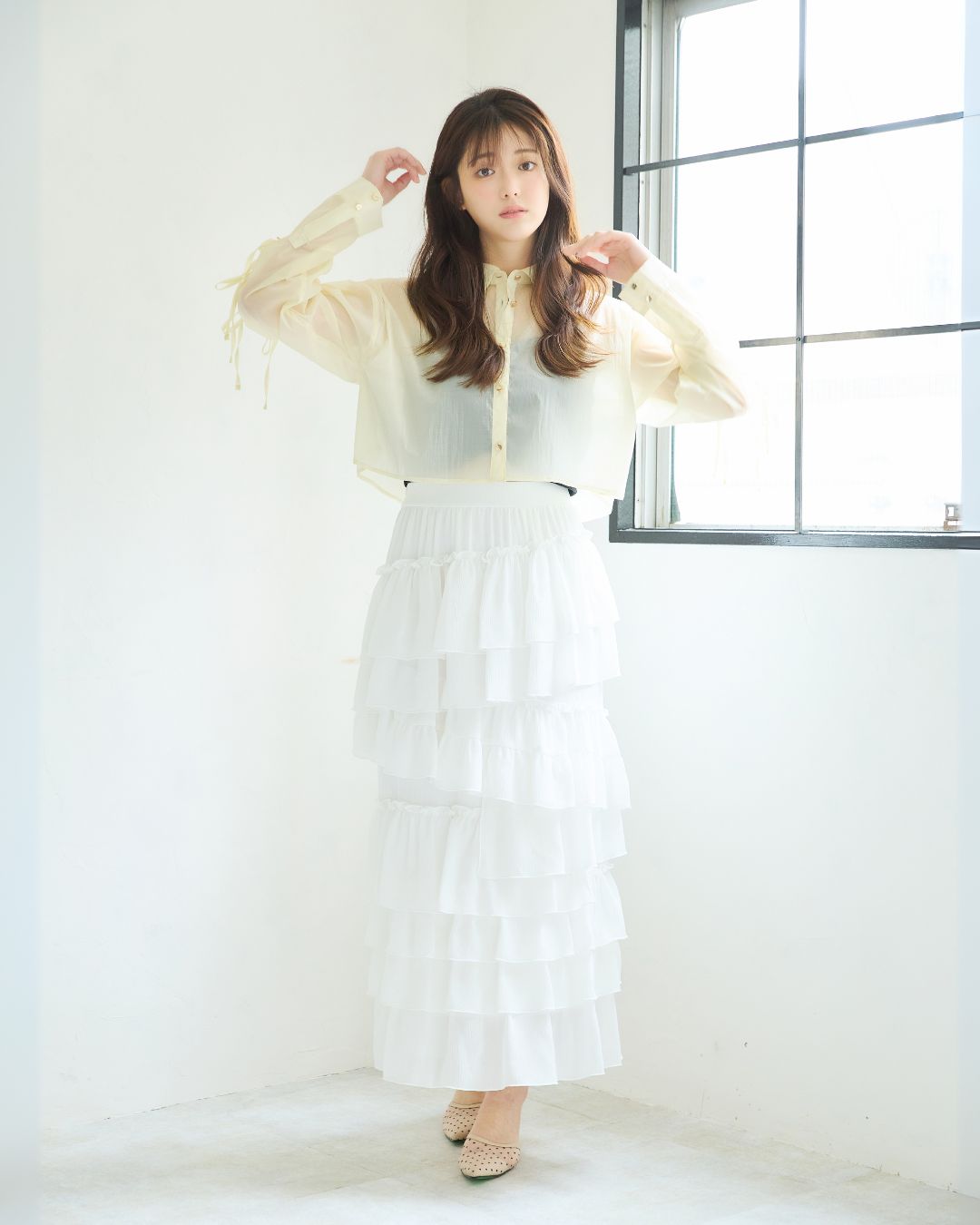 Ribbon Sleeve Sheer Shirt