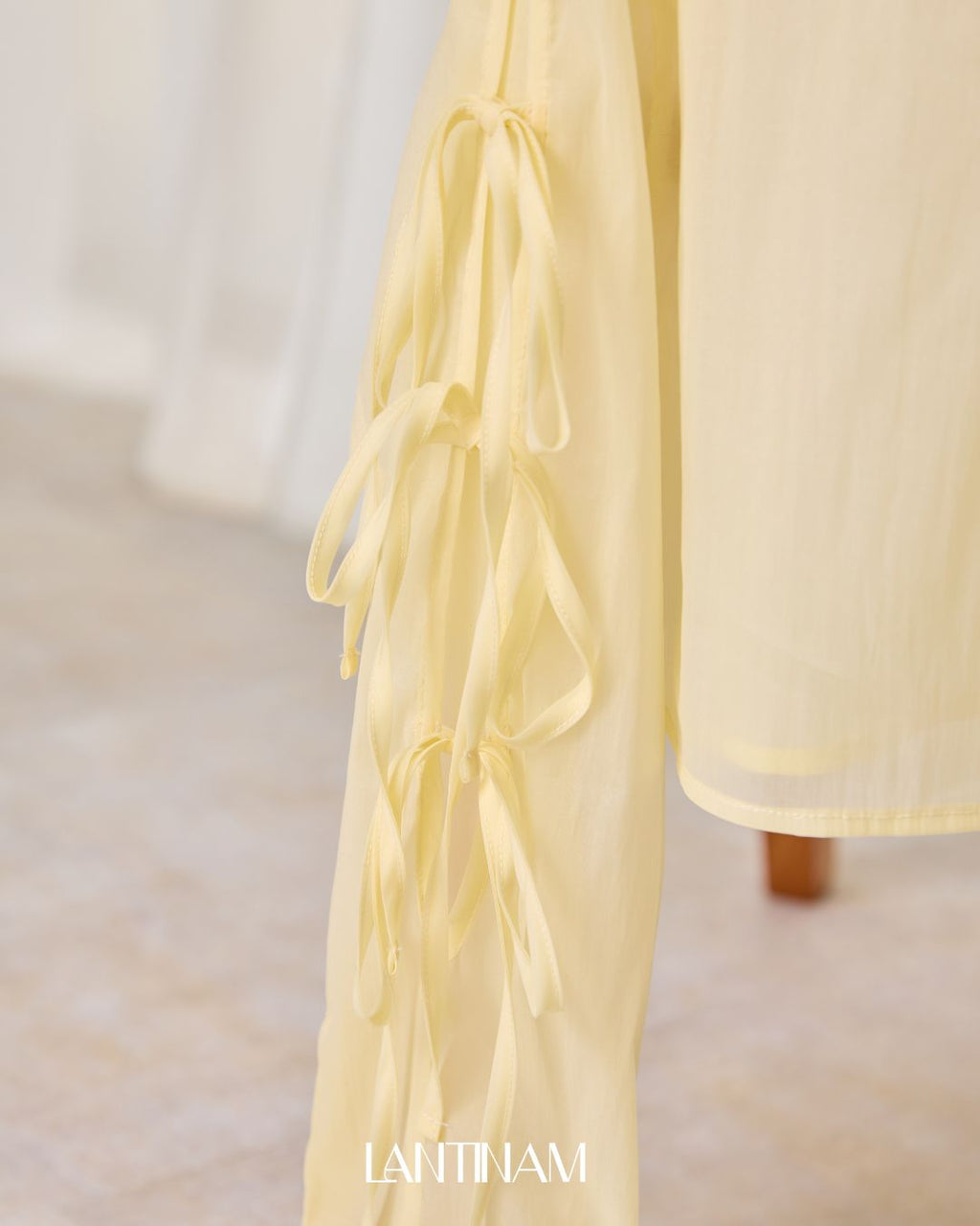 Ribbon Sleeve Sheer Shirt