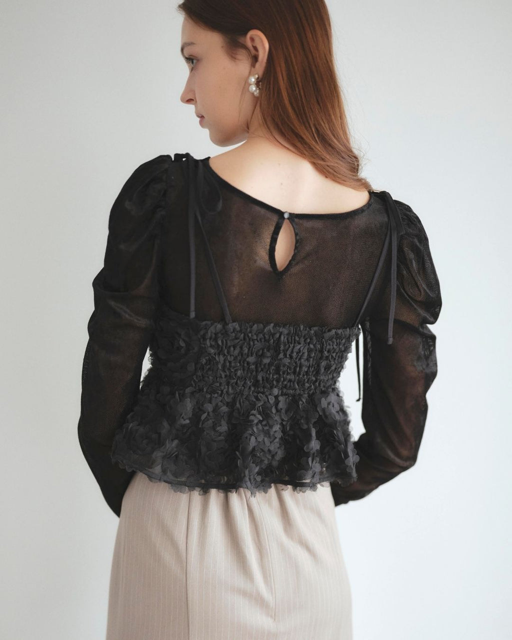 Flower Camisole & Sheer Velor Set