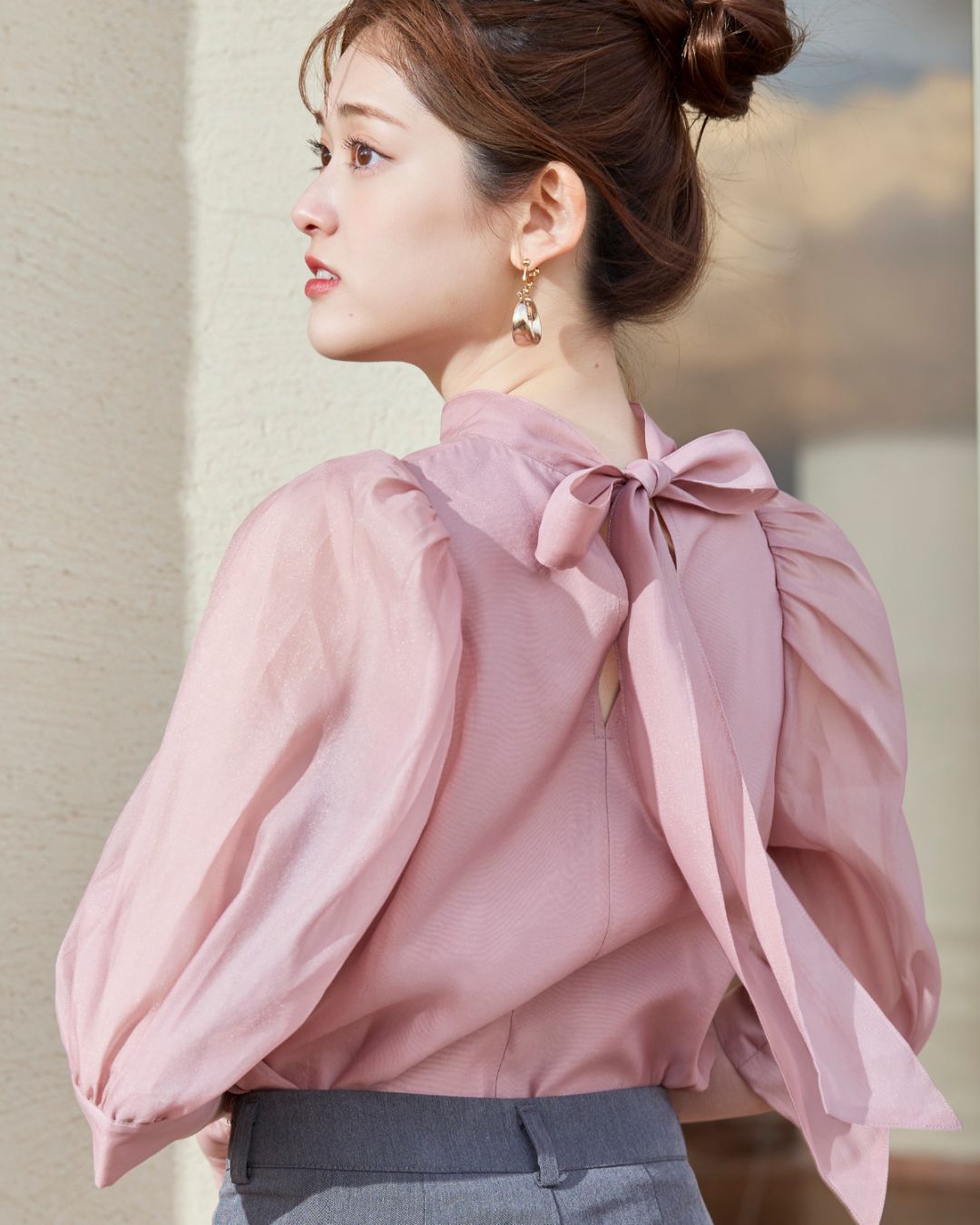 Sheer Back Ribbon Blouse