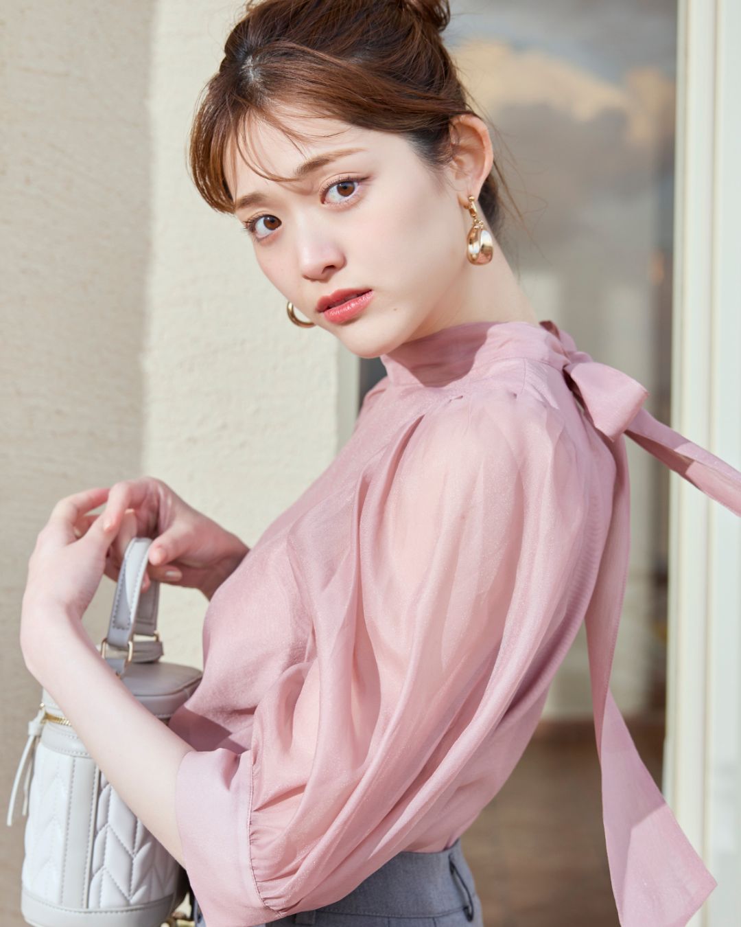 Sheer Back Ribbon Blouse