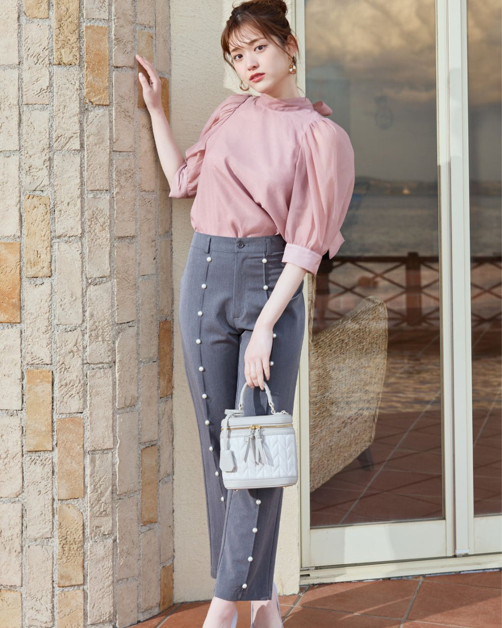 Sheer Back Ribbon Blouse