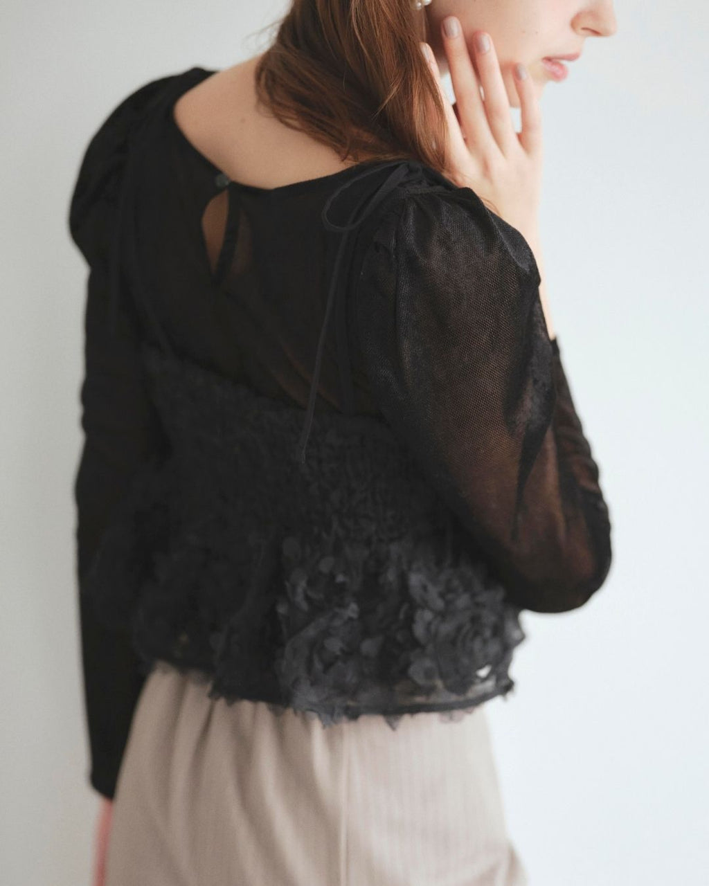 Flower Camisole & Sheer Velor Set