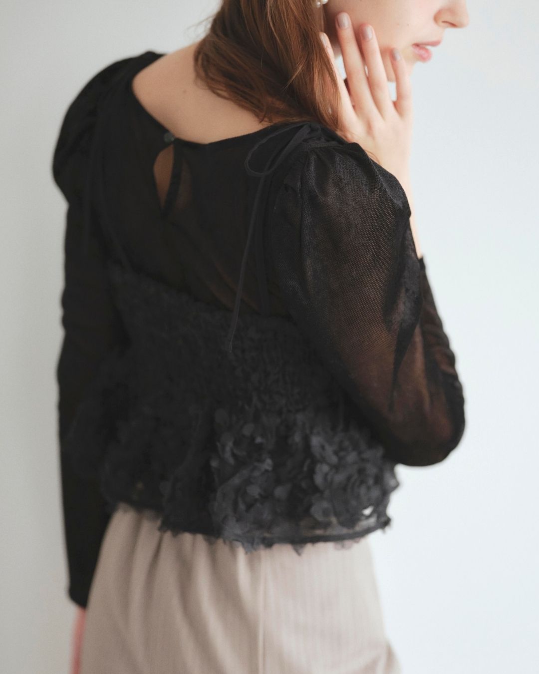 Flower Camisole & Sheer Velor Set