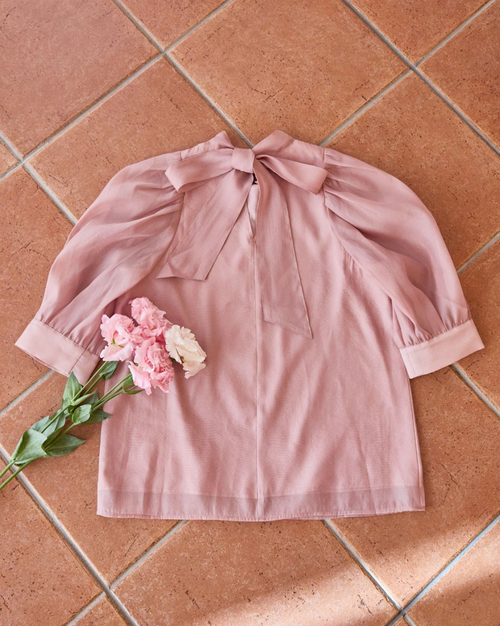 Sheer Back Ribbon Blouse