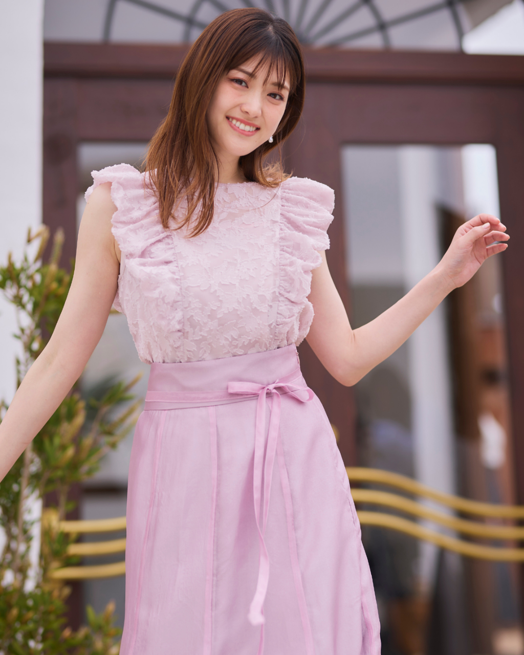 Flower Jacquard Frill Blouse