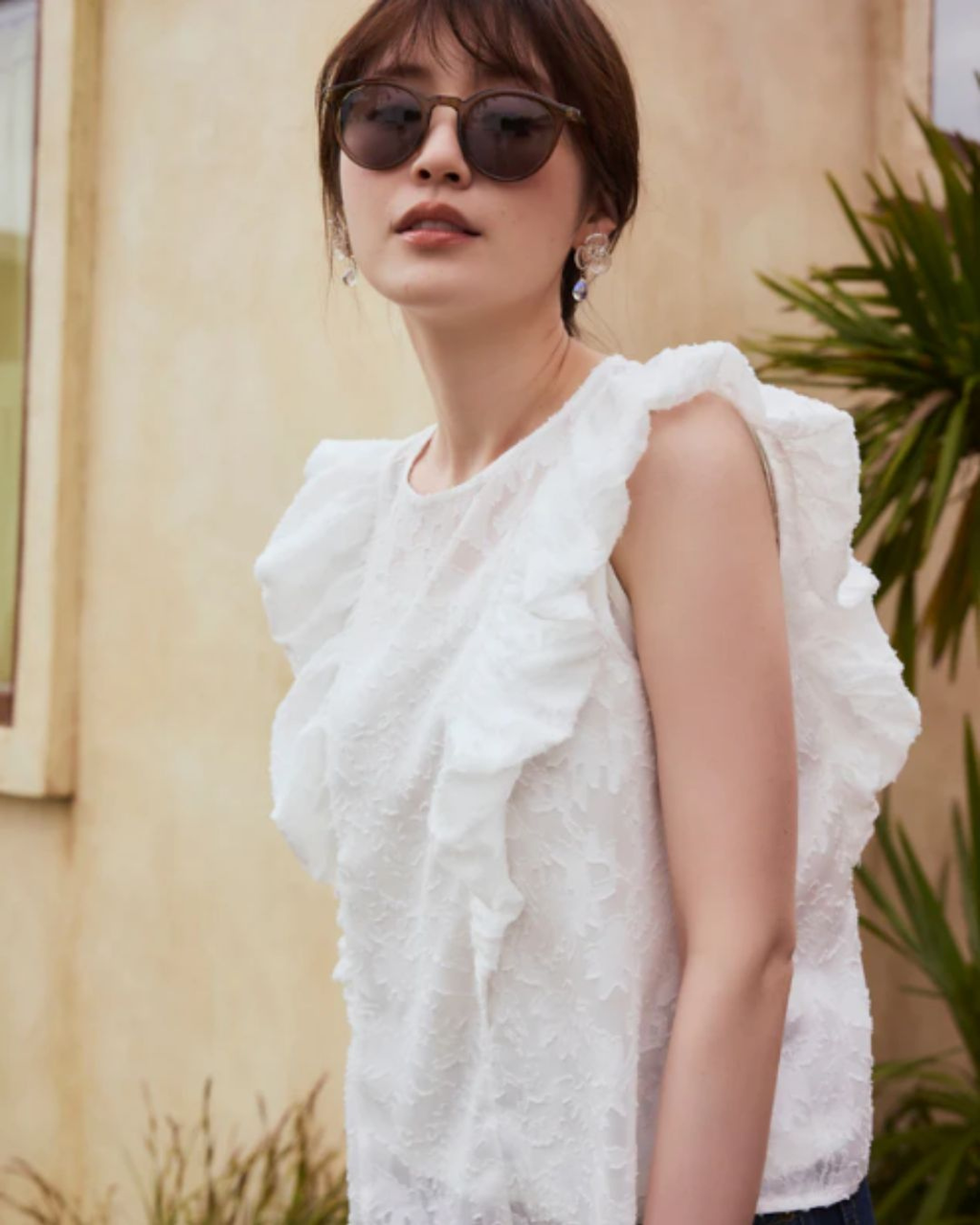 Flower Jacquard Frill Blouse